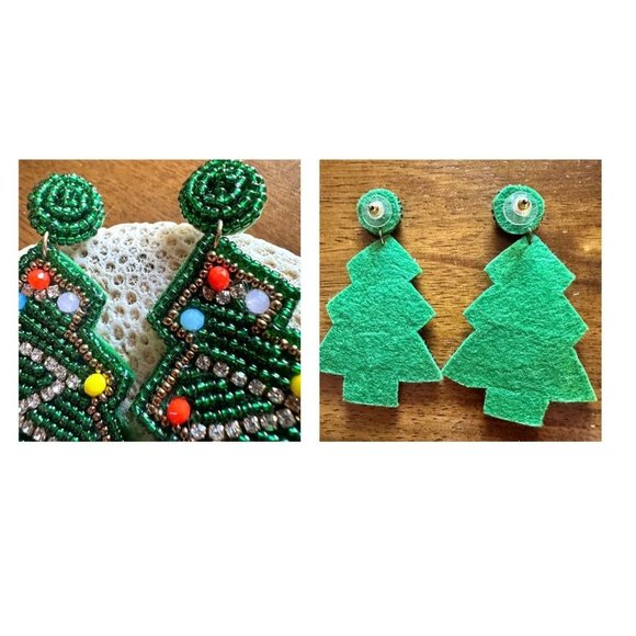 Beaded Christmas Tree Earrings Handmade embellished Ornaments Dangle Pos… - Picture 12 of 12